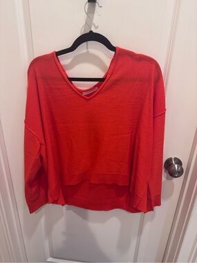 V-Neck Lightweight Sweater Top in Bright Orange